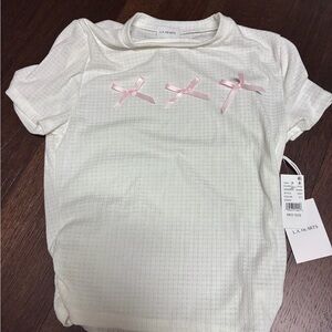 La Hearts White Short Sleeve Top with Pink Bow Accents